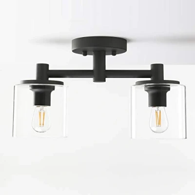 Image of Yosoan Industrial Edison Glass Ceiling Lights, 2 Pendant Light Fitting, Loft Bar Flush Mount Hanging Lights (Black)