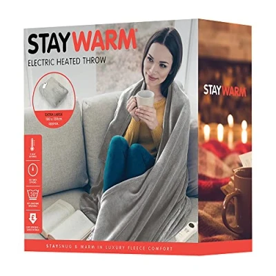 Image of STAYWARM Heated Throw Electric Comfort Blanket Digital Controller Timer up to 12 hours, 9 Heat Settings, Auto Shut off Economical Machine Washable 180 x 130cm Grey F2851GR One Size