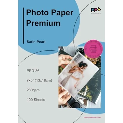 Image of PPD 100 Sheets 7x5 Inkjet Super Premium Satin Photo Paper 280gsm Professional Grade 86