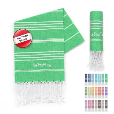 Image of LeStoff Premium Hammam Towel 100% Organic Cotton Pre washed Sustainable Absorbent &amp; Quick drying Beach, Bath, Shower, Yoga, Spa Travel (50 x 100 cm, Grass)