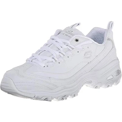 Image of Skechers WIDE FIT D&#039;LITES Trainers, Women&#039;s, Size: 5.5, White Leather and textile