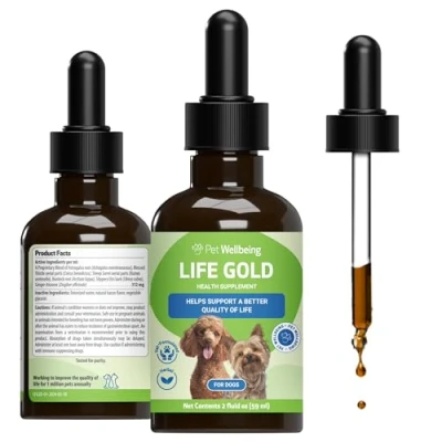 Image of Pet Wellbeing Life Gold for Dogs Immune Support, Antioxidants, Normal Detoxification, Cellular Health, Astragalus, Blessed Thistle Veterinarian Formulated Herbal Supplement 2 oz (59 ml)