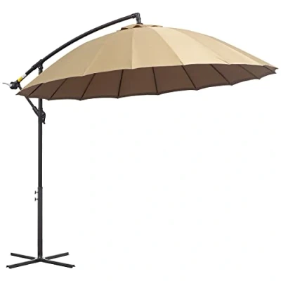 Image of Outsunny 3(m) Cantilever Shanghai Parasol Garden Hanging Banana Sun Umbrella with Crank Handle, 18 Sturdy Ribs and Cross Base, Beige