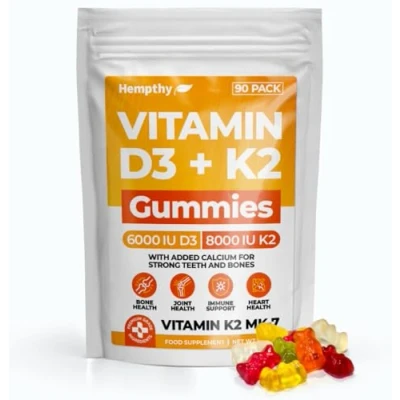 Image of Vitamin D3 6000 IU &amp; K2 8000 + Calcium 90 Day Supply, Delicious Gummies, 1 A High Strength Supplements, UK Made Gummies