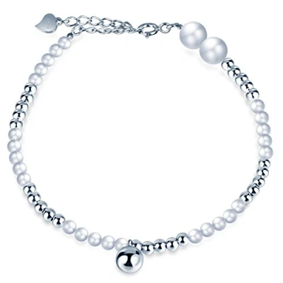 Image of Infinite U Women&#039;s girl&#039;s Bracelet 925 Sterling Silver Pearls Simple Beaded Adjustable Strand Bracelet, Silver, gift for birthday and christmas