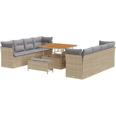Image of vidaXL 11 Piece Garden Sofa Set with Cushions Beige Poly Rattan Acacia