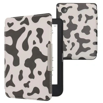 Image of kwmobile Case Compatible with Kobo Clara 2E / Tolino Shine 4 eReader Cover Cow Print Black/White