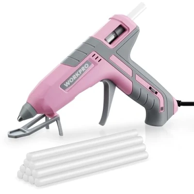 Image of WORKPRO Hot Glue Gun, 60/100W Dual Temperature Gun with 10pcs Sticks (11x200mm), Fast Preheating Heavy Duty Melt Kit for Crafting, DIY, Construction, and Home Repairs, Pink