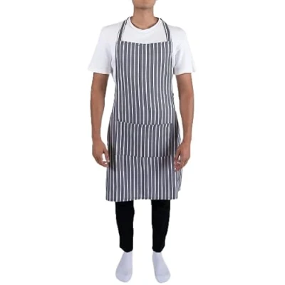 Image of Alanna Jones Striped Unisex Adjustable Apron with Pockets Cotton Bib for Cooking, Baking, Kitchen, Restaurant, and Chef Use Grey