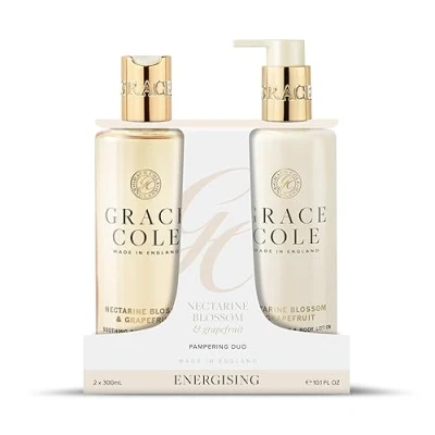 Image of Grace Cole Nectarine Blossom &amp; Grapefruit Body Care Duo Gift Set 2x300ml Essential Oils Vegan Made In England