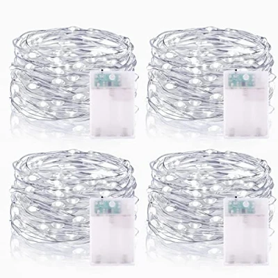 Image of Vacoulery Fairy Lights Battery with Timer, 5m 50 LED Micro Wire String Timer Indoor Outdoor Lighting, Bedroom, Wedding Decor, Birthday Party Decoration (4 Packs, Cool White)