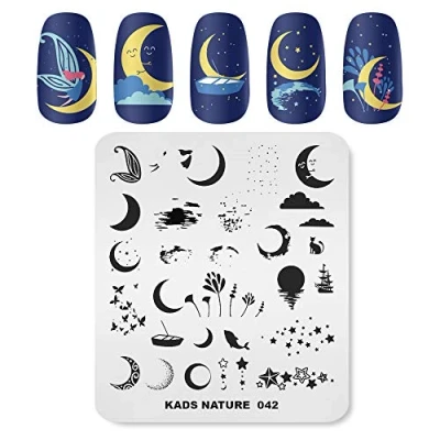 Image of KADS Nail Template Nature Stamping Plate Moon Fish Image Art DIY Manicure Tool (NA042)