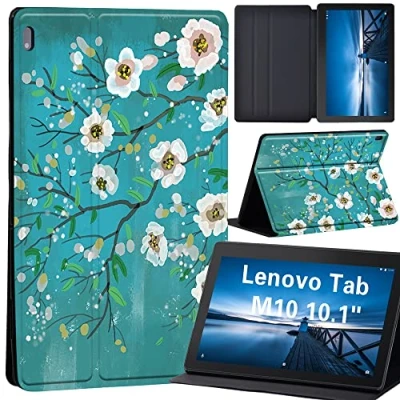 Image of Case for Lenovo Tab M10 TB X605F/ X605L/ X505F/ X505L Leather Tri Fold Stand Cover 10.1 Inch Tablet, (white flower paint)