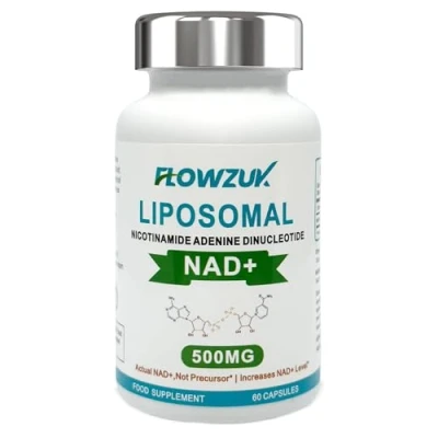Image of Flowzuk NAD+ Supplement 500mg High Strength Energy Booster, Antioxidant &amp; Anti Ageing Max Absorption Nicotinamide Vegan, Non GMO 60 Capsules