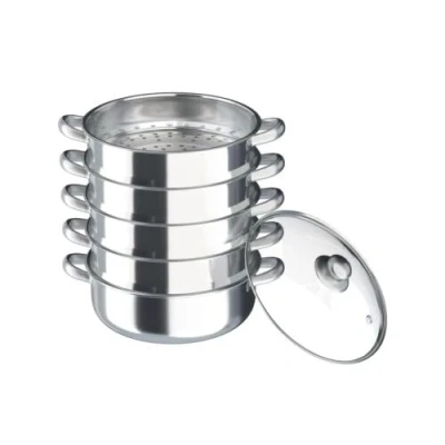 Image of TuliperMood 5 Tier Stainless Steel Steamer, 30cm Large Steam Cooker Steamer Kitchen with Glass Lid, Pot &amp; Pan Set, Integral Casserole Pot, Cook Food