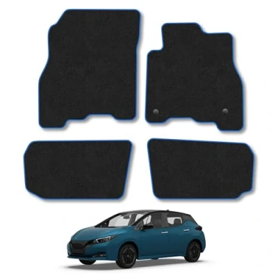 Image of Car Mats Compatible with Nissan Leaf (2018 ) Tailored Fit Blue Carpet Floor Set Accessory Custom 4 Pieces Anti Slip Backing &amp; Binding Trim Edge