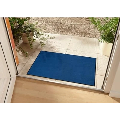Image of Hanse Home Washable Indoor and Outdoor Doormat Plain Door Mat Dirt Trapper Entrance Rug Non Slip Sizes 90 x 150 cm Dark Blue