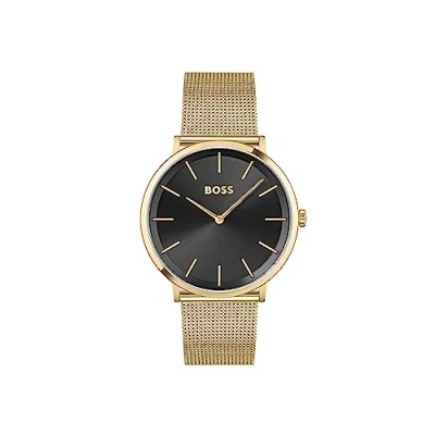 Image of BOSS Analogue Quartz Watch for Men with Gold Colored Stainless Steel mesh Bracelet 1513909