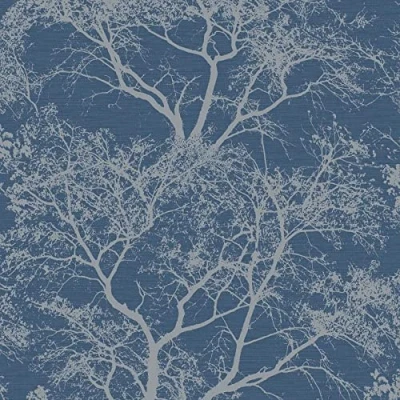 Image of Holden Decor Whispering Trees Dark Blue Wallpaper 65402 Textured Glitter