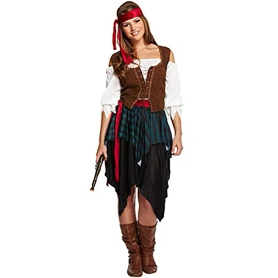 Image of HENBRANDT Adult Women’s Caribbean Pirate Fancy Dress Halloween Costume Swashbuckler Buccaneer Sea Castaway Up Outfit Ladies (Standard)