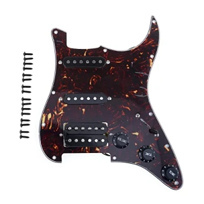 Image of Musiclily 11 Hole SSH Loaded Pickguard Strat Prewired Scratchplate with Single Coil Humbucker Pickups Set for ST Style Electric Guitar,4Ply Tortoise Shell