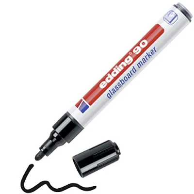 Image of edding Glassboard Marker, Black 1 Pen, Round Nib 2 3 mm, Washable Window Marker for Writing on Glass Surfaces Dry Wipeable