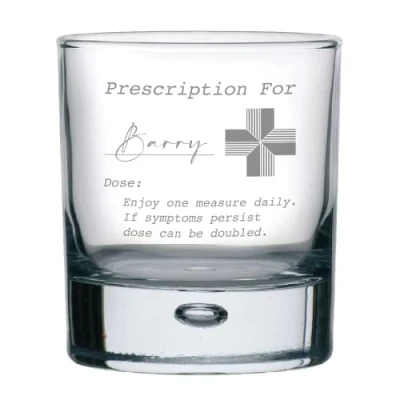 Image of Personalised Engraved Glass Prescription Novelty Drinkware Whiskey