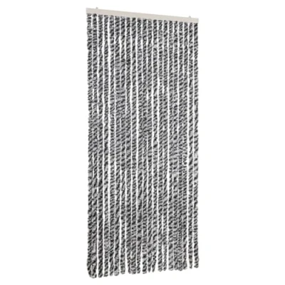 Image of vidaXL Chenille Fly Curtain Screen Insect/Mosquito Barrier, Easy Clean, Privacy &amp; Insulation, Grey/Black/White, 90x200cm
