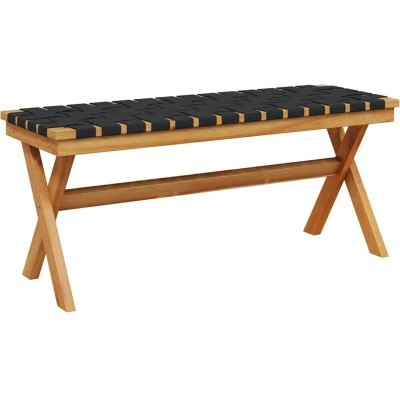 Image of vidaXL Garden Bench Black Solid Wood Acacia and Fabric
