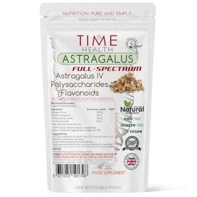 Image of Astragalus Full Spectrum 60 Capsules Astragaloside IV Polysaccharides Flavonoids Vegan No Additives UK Manufactured (60 Capsule Pouch)