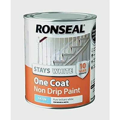 Image of Ronseal RSLOCSWSP750 Stays Non Drip One Coat Paint, White, 750 ml