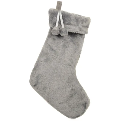 Image of Mr Crimbo Christmas Stocking Luxury Faux Fur Hanging Decoration 60cm Grey