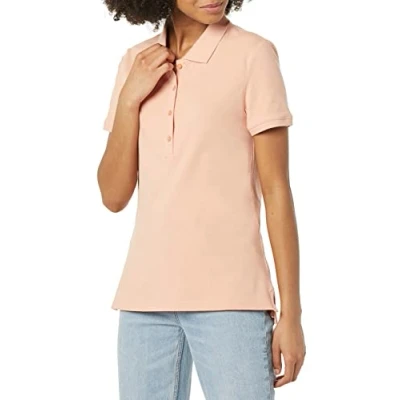 Image of Amazon Essentials Women&#039;s Short Sleeve Polo Shirt (Available in Plus Size), Coral Pink, XS
