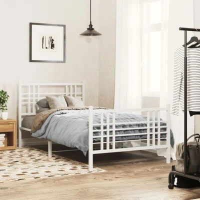 Image of Metal Bed Frame without Mattress with Footboard White 107x203cm Vidaxl
