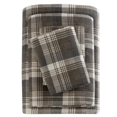 Image of Woolrich Cotton Sheet Set Cottage Charms Print, 100% Flannel Sheets Warm &amp; Fuzzy Bedding King Size Sheets, Fitted Pocket Fits Up to 14&quot; Mattress, Brown Plaid, 4 Piece