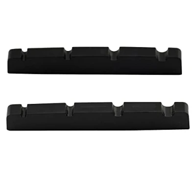 Image of Musiclily Pro Urea Resin Plastic 40mm Slotted Jazz Bass Nuts Flat Bottom for 4 string J Bass, Black(Set of 2)
