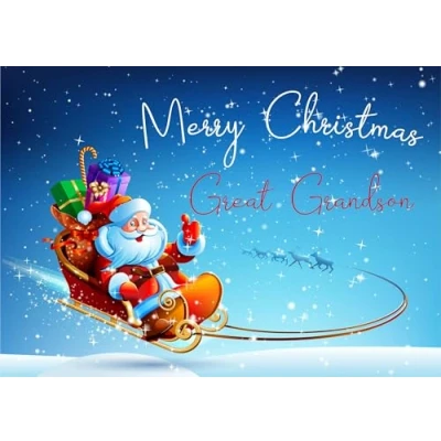 Image of doodlecards Great Grandson Christmas Card Santas Sleigh Large A4 Size for with Plain Envelope