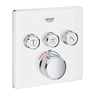 Image of GROHE Grohtherm Smartcontrol Thermostat for Shower Or Bath, Concealed Installation, with Three Valves Square Shape, Moon White, Made In Germany By Eco Friendly and Safety 29157LS0