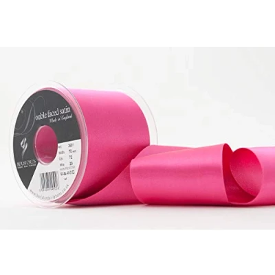 Image of Berisfords Double Faced Satin Ribbon, Shock Pink, 70 mm Width, 20 metre Length