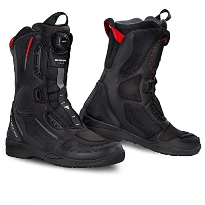 Image of SHIMA STRATO LADY Motorcycle Boots for Women Vented, Reinforced Lightweight Long Biker Riding with ATOP Fast Closure System, Ankle Protection, Non slip Sole, Reflective Panels (Black, 5)