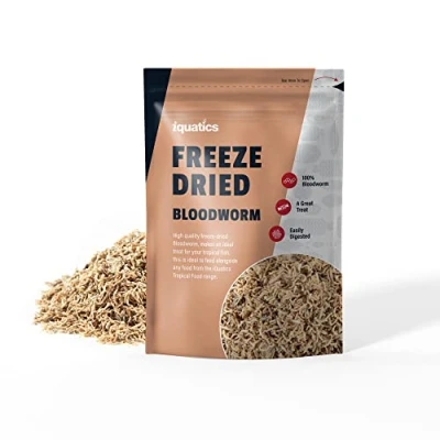 Image of iQuatics Bloodworm Fish Food Freeze Dried for Tropical Fish, 20g
