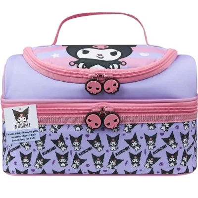 Image of Get Trend Hello Kitty Kuromi Lunch Bag for Kids Kawaii Insulated Box Compartments Anime Snacks Food Carrier School Picnic Cooler (Multi Kuromi)