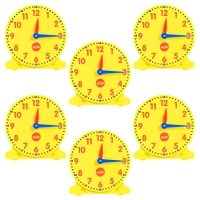 Image of edxeducation Student Clocks Set of 6 Clock for Kids Learning to Tell Time Analog With Movable Hands Teach Children Minute and Hour Relationships, Yellow