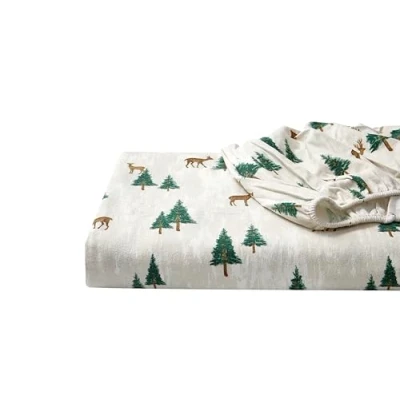 Image of Eddie Bauer Warm Breathable Cotton Flannel Bedding with Deep Pockets, Brushed for Extra Softness, Cozy Home Decor, Oeko Tex Certified, Deer Hollow, Twin