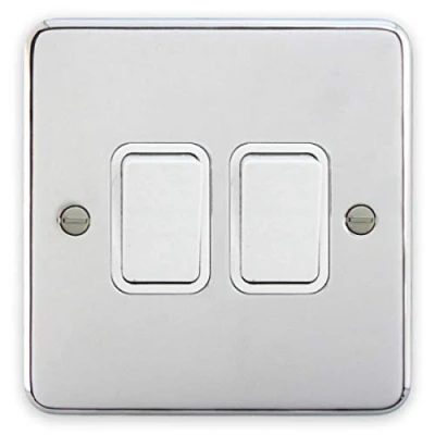 Image of Deta 1904CHW Light Switch 2 Gang Way 10 Amp Polished Chrome/White Insert