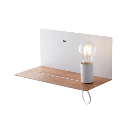 Image of Flash Reading Usb Wall Lamp Shelf, White, Wood, E27