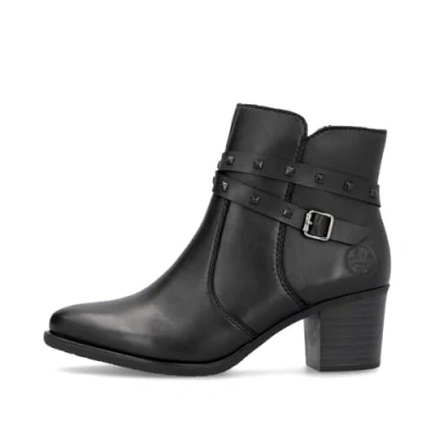 Image of Rieker Y2059 women&#039;s black leather ankle boots with medium heel (Black, UK Footwear Size System, Adult, Women, Numeric, Medium, 6)