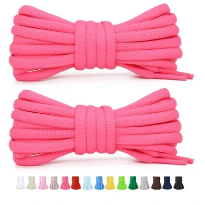 Image of Stepace 1/4&quot; Oval Athletic Shoelaces [2 Pairs] 39&quot; 63&quot; in 12 Colors Half Round Shoe Laces for Sneakers Hot Pink 120