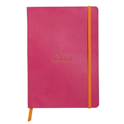 Image of RHODIA 117462C Raspberry Flexible Notebook A5 Dotted Dot 160 pages Ivory Clairefontaine Paper 90 g/m Bookmark, Elastic Closure Faux Leather Cover Rhodiarama Collection