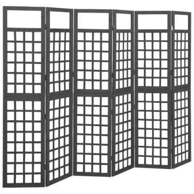 Image of &#039;vidaXL 6 Panel Room Divider/Trellis in Black Solid Fir Wood Modern Style Indoor/Outdoor Partition and Plant Support 242.5x180 cm